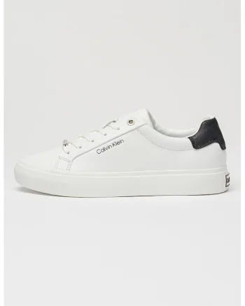 Pantofi sport de piele cu siret si logo Vulc, Negru stins/Alb optic