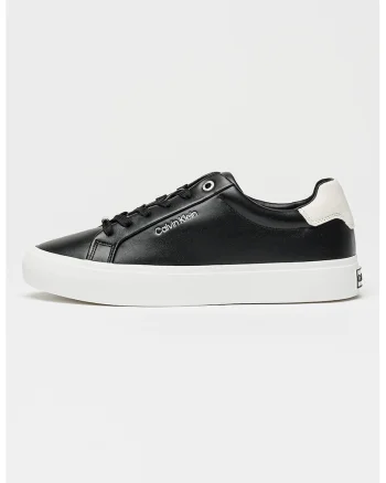 Pantofi sport de piele cu siret si logo Vulc, Negru/Alb optic