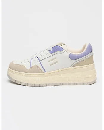 Pantofi sport wedge de piele si piele intoarsa Retro, Albastru lavanda/Maro taupe deschis/Alb murdar