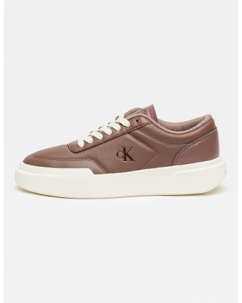 Pantofi sport de piele cu talpa plata, Caramel/Alb murdar