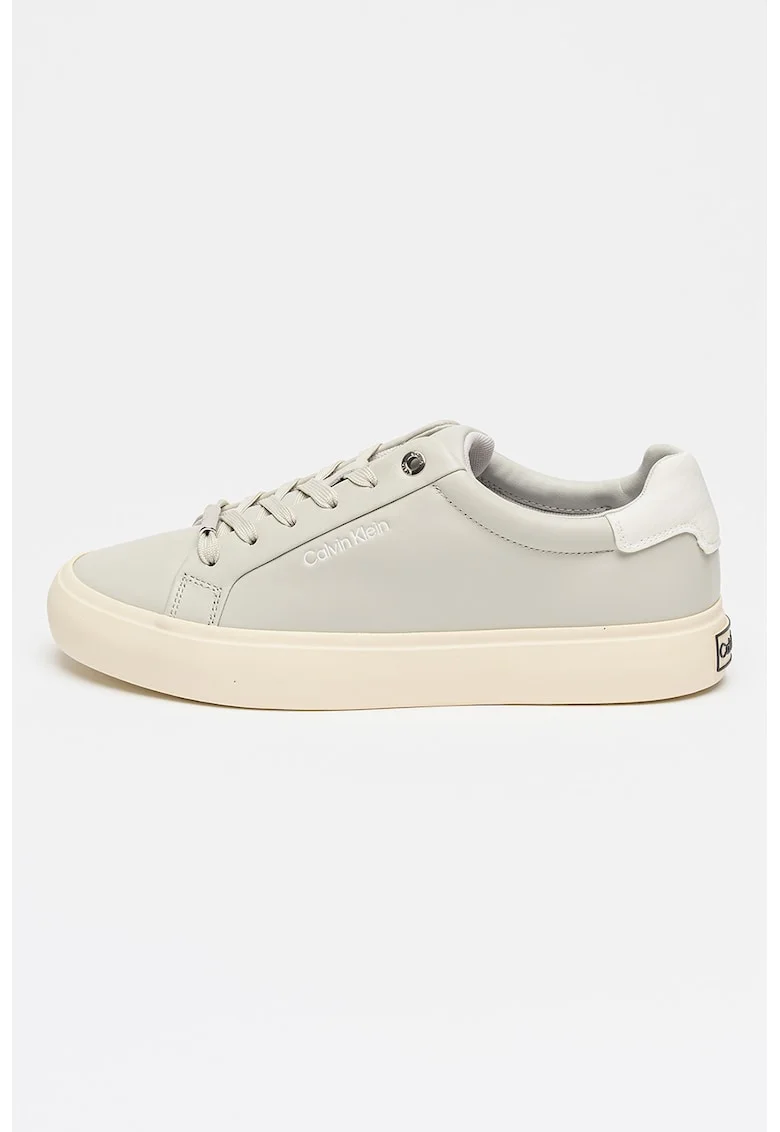 Pantofi sport de piele cu siret si logo Vulc, Crem/Bej deschis