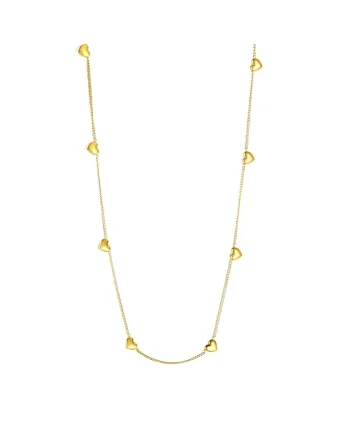 Colier auriu, din otel inoxidabil, suflat cu aur 18k, cu mini inimioare, Kalinka C1