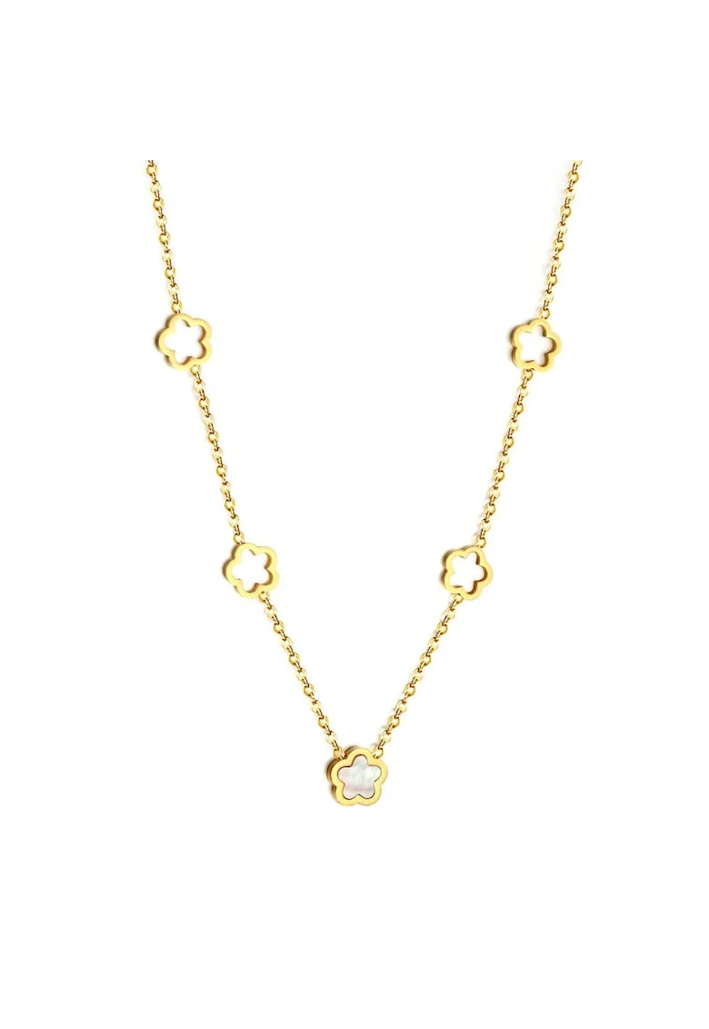 Colier auriu, din otel inoxidabil, suflat cu aur 18k, cu trifoi stilizat, Kalea C1