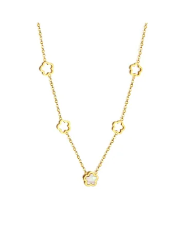 Colier auriu, din otel inoxidabil, suflat cu aur 18k, cu trifoi stilizat, Kalea C1