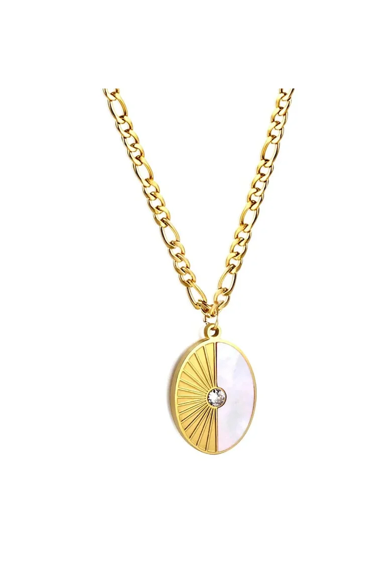 Colier auriu, din otel inoxidabil, suflat cu aur 18k, pandantiv oval, Kaia C1