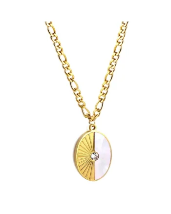 Colier auriu, din otel inoxidabil, suflat cu aur 18k, pandantiv oval, Kaia C1