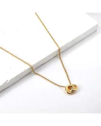 Colier auriu, din otel inoxidabil, suflat cu aur 18k, cu cerculete imbinate, Eternity C1