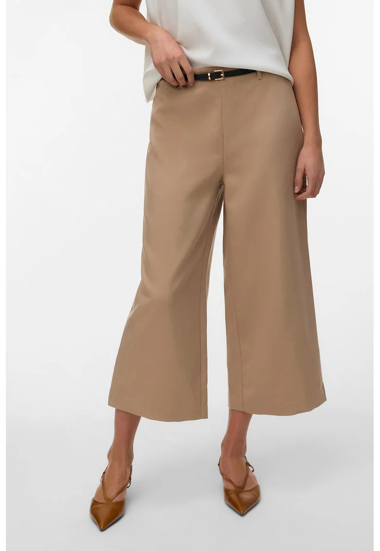 Pantaloni culotte capri cu croiala ampla, Maro nisip