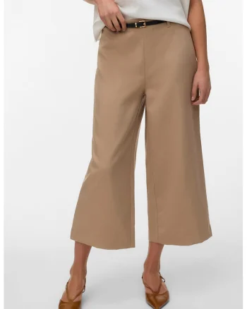 Pantaloni culotte capri cu croiala ampla, Maro nisip