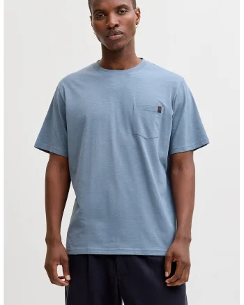 Tricou din amestec de bumbac organic cu buzunar aplicat pe piept, Albastru lavanda