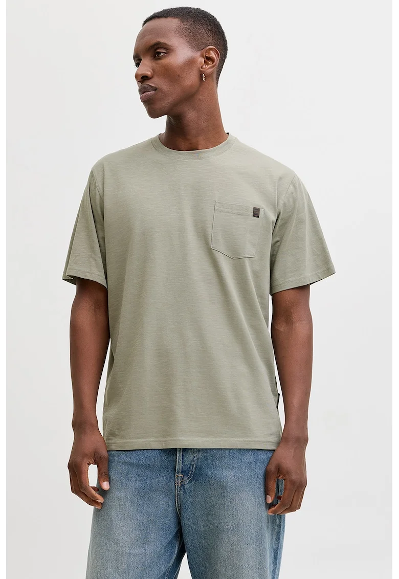 Tricou din amestec de bumbac organic cu buzunar aplicat pe piept, Verde pal