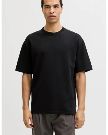Tricou regular-fit cu decolteu la baza gatului, Negru