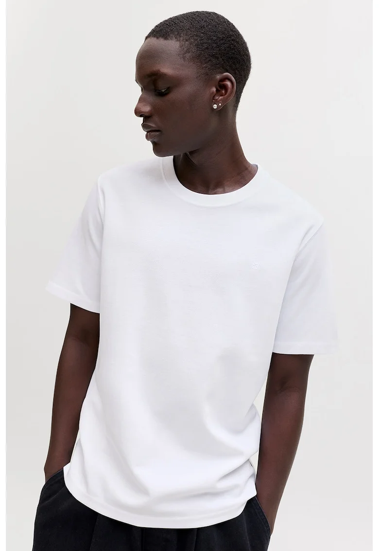 Tricou regular-fit cu decolteu la baza gatului, Alb optic