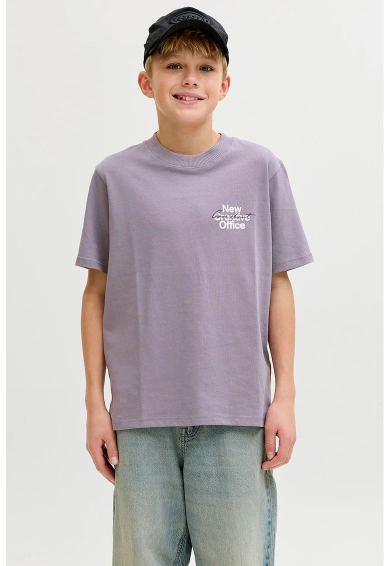 Tricou din bumbac cu imprimeu grafic pe partea din spate, Alb/Gri deschis/Lila