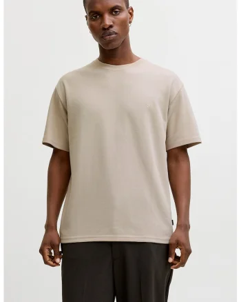 Tricou regular-fit cu decolteu la baza gatului, Bej deschis