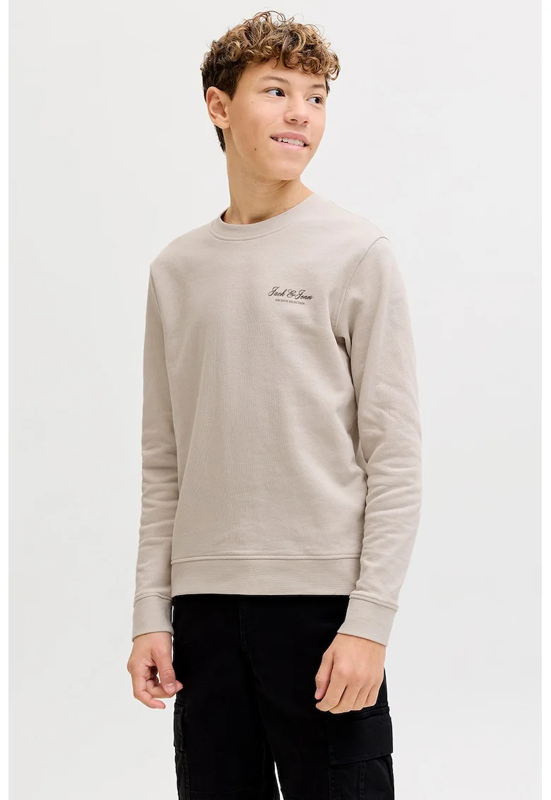 Bluza de trening din amestec de bumbac organic cu decolteu la baza gatului, Maro camel
