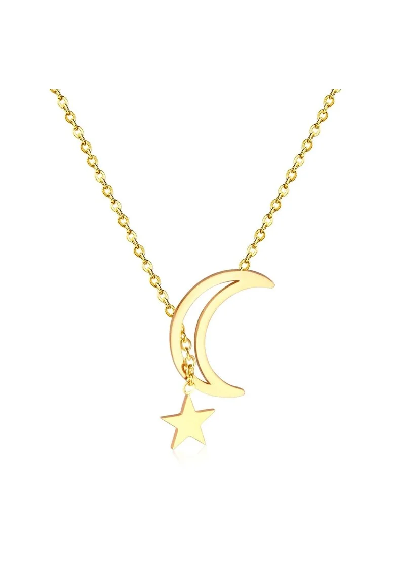 Colier auriu, din otel inoxidabil, suflat cu aur 18k, cu luna si stea, Kadia C1