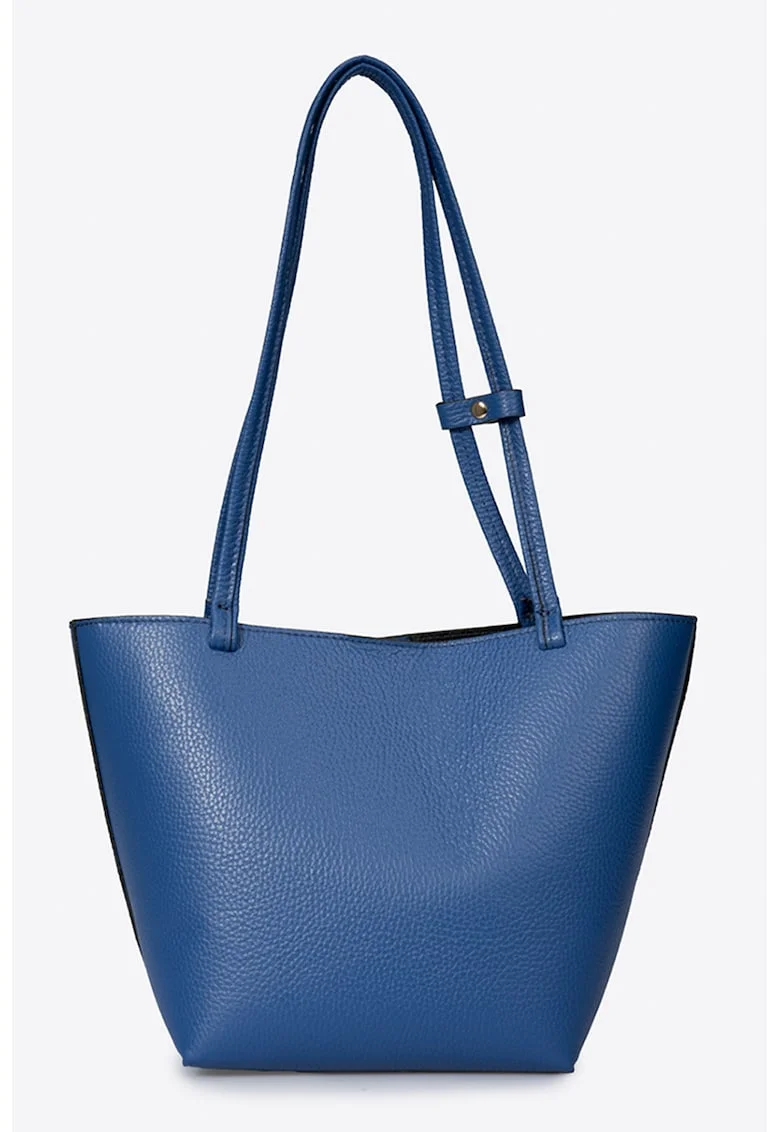 Geanta shopper din piele granulata, Albastru royal