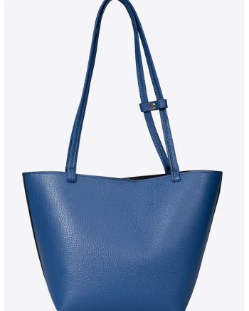 Geanta shopper din piele granulata, Albastru royal