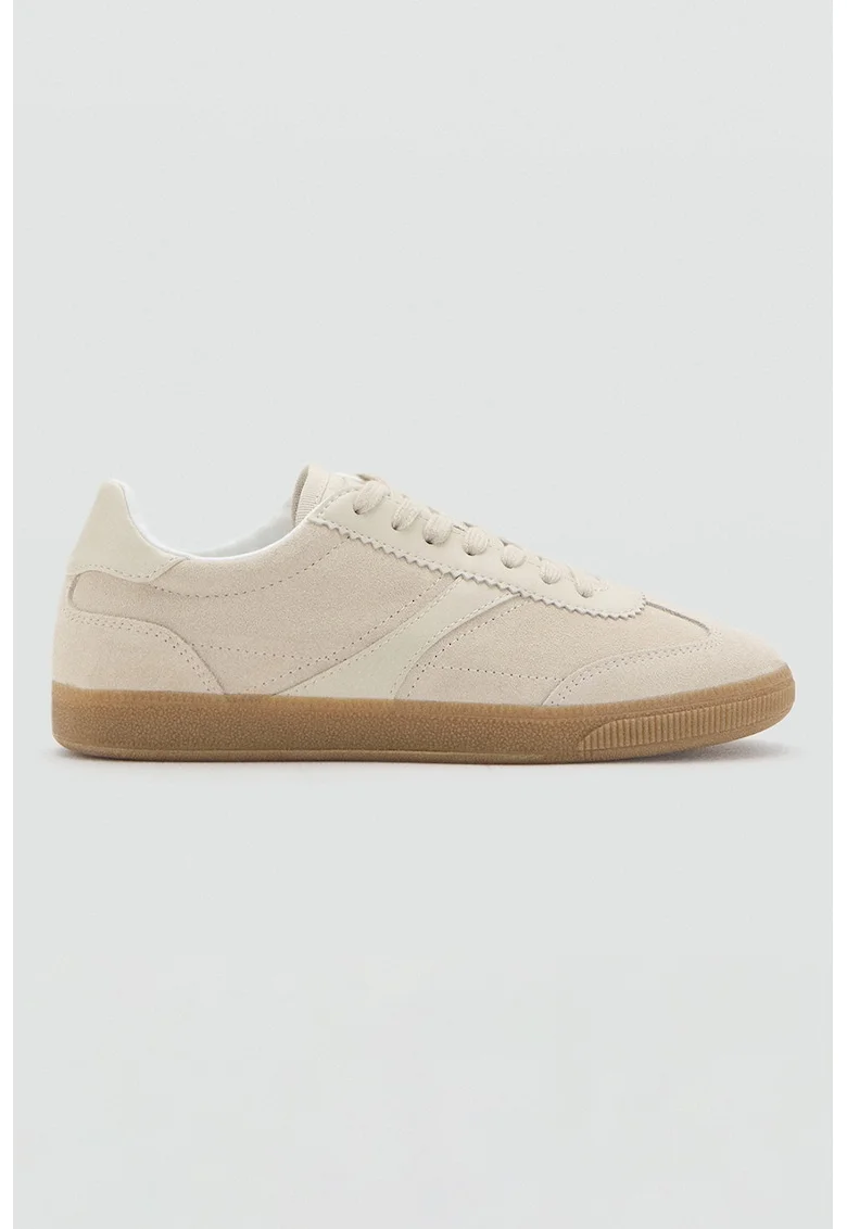 Pantofi sport din piele intoarsa cu garnituri din material sintetic, Bej