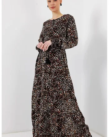 Rochie Maxi Florala dama,  Guler Rotund, Inchidere cu Nasturi, Multicolor, Viscoza
