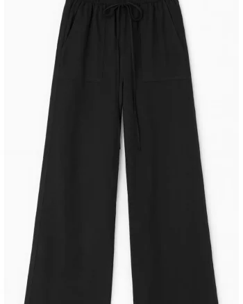 Pantaloni dama,  cu talie elastica, croiala dreapta, negru, textil