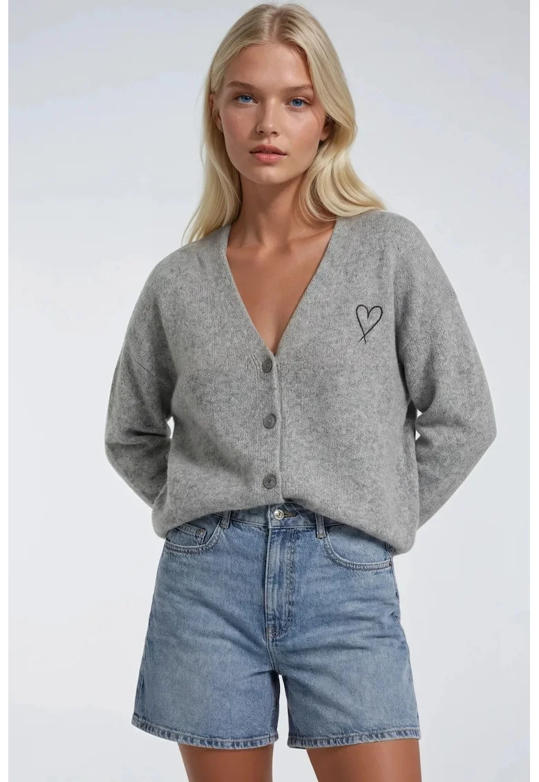 Cardigan dama,  supradimensionat, gri, poliester/acril/lana, One Size