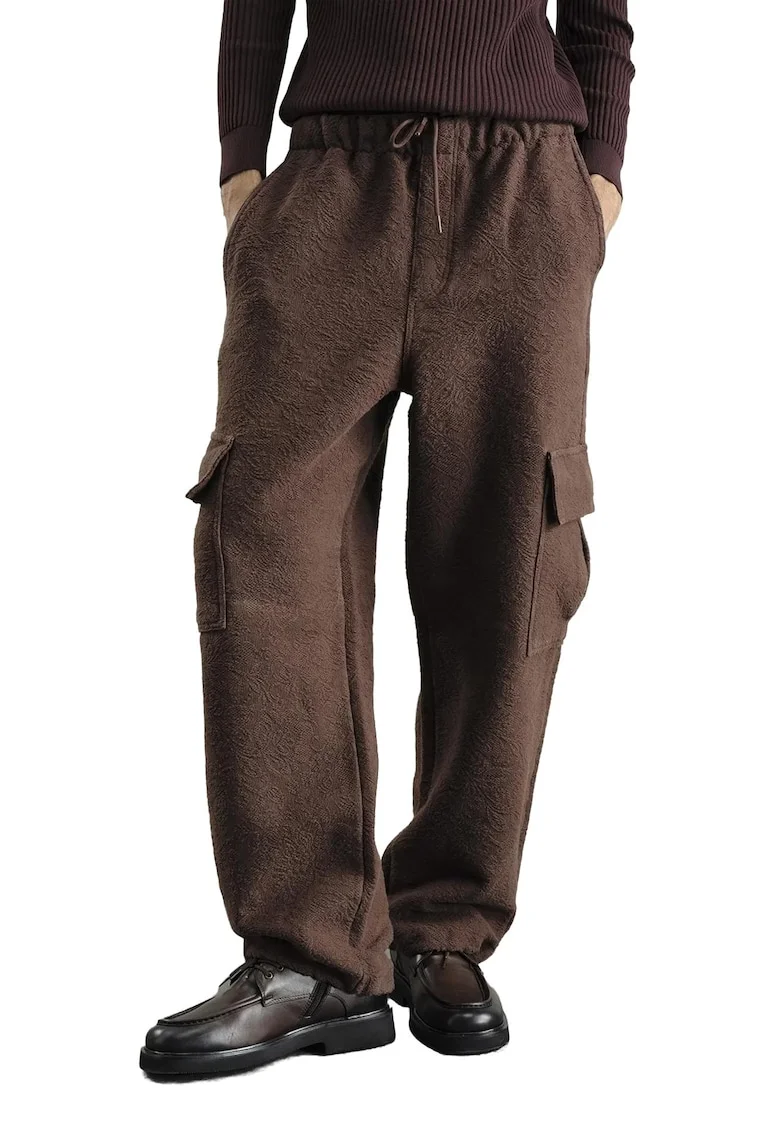 Pantaloni barbati,  Relaxed Fit, talie elastica, maro, poliester