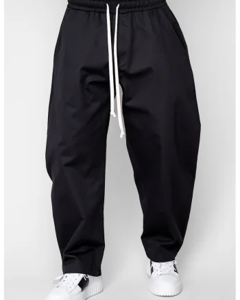 Pantaloni lungi drepti Oversized cu snur din 100% Bumbac - Premium Edition Black 20291, Negru