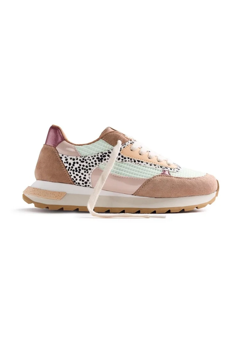 Pantofi sport cu animal print Emali, Bej/Verde pal