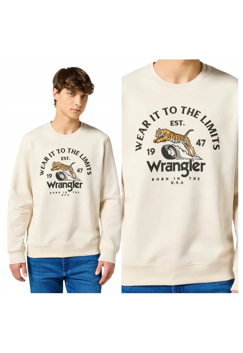 Hanorac Barbati,  Crewneck Sweatshirt, Regular Fit, Design Clasic, Cu Logo, Maneci Lungi, Fara Gluga, Bumbac, M INTL, Alb