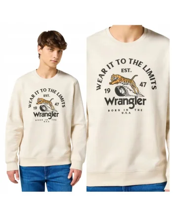 Hanorac Barbati,  Crewneck Sweatshirt, Regular Fit, Design Clasic, Cu Logo, Maneci Lungi, Fara Gluga, Bumbac, M INTL, Alb