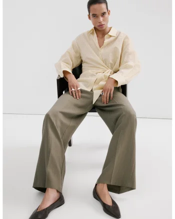 Pantaloni din amestec de lyocell cu croiala ampla, Kaki