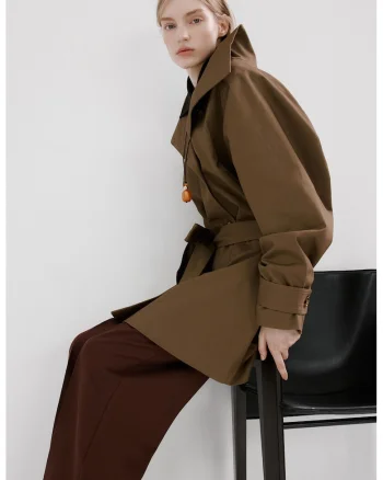 Pantaloni din amestec de lyocell cu croiala ampla, Maro inchis
