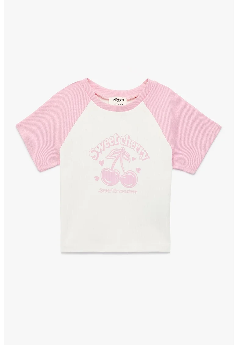Tricou in doua nuante cu maneci raglan, Alb fildes/Roz pastel