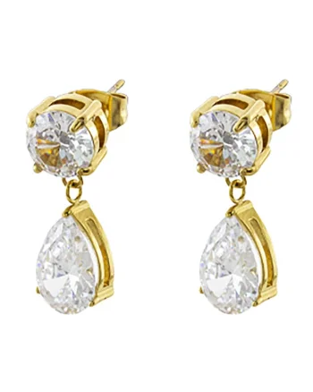 Cercei drop placati cu aur de 18K si zirconia, Auriu