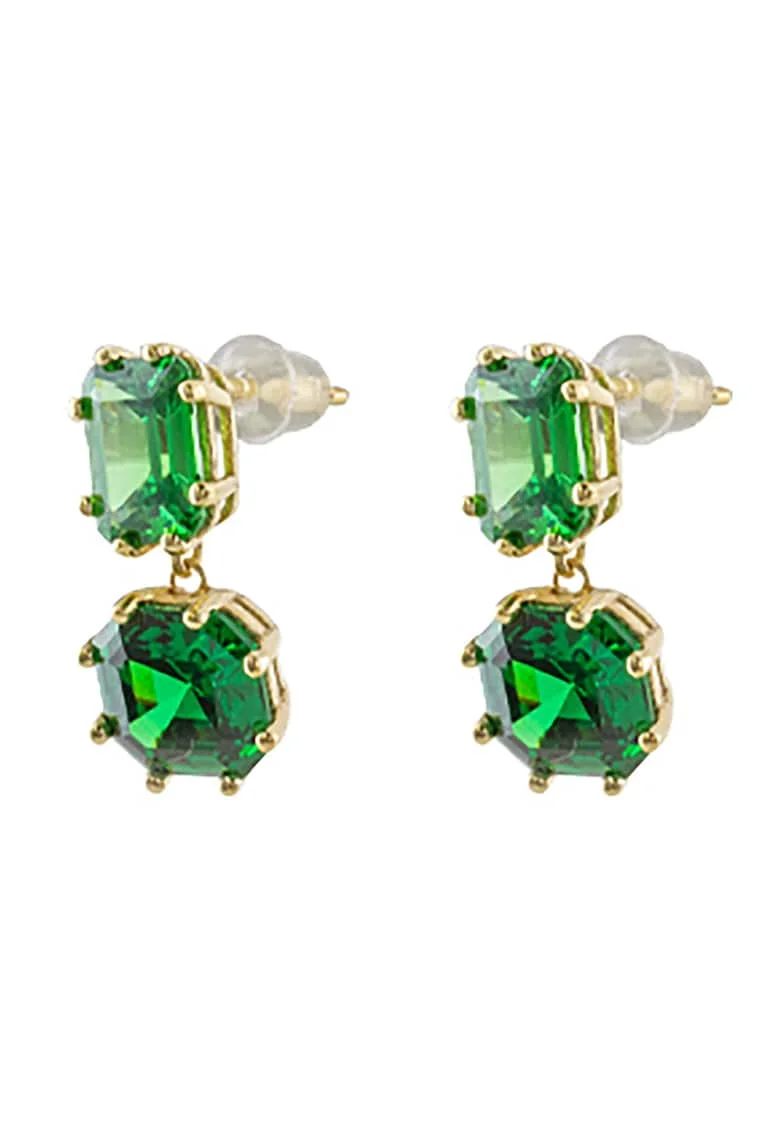 Cercei din argint placati cu aur de 18K si decorati cu zirconia, Verde/Auriu