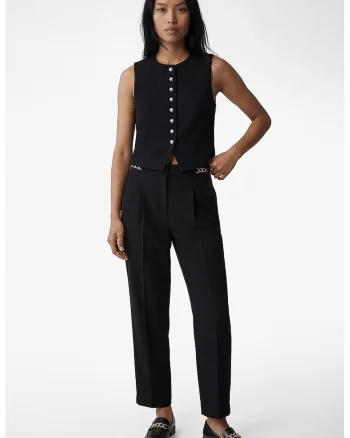 Pantaloni drepti cu detaliu lant, Negru