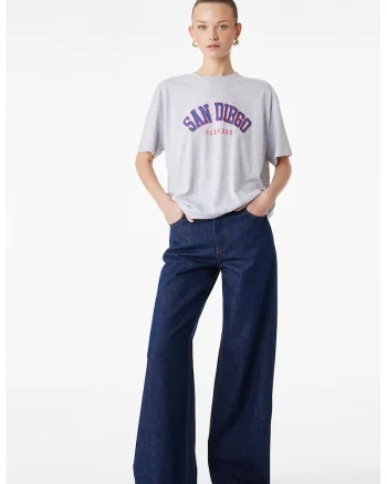 Tricou din amestec de bumbac cu imprimeu text, Violet/Gri melange