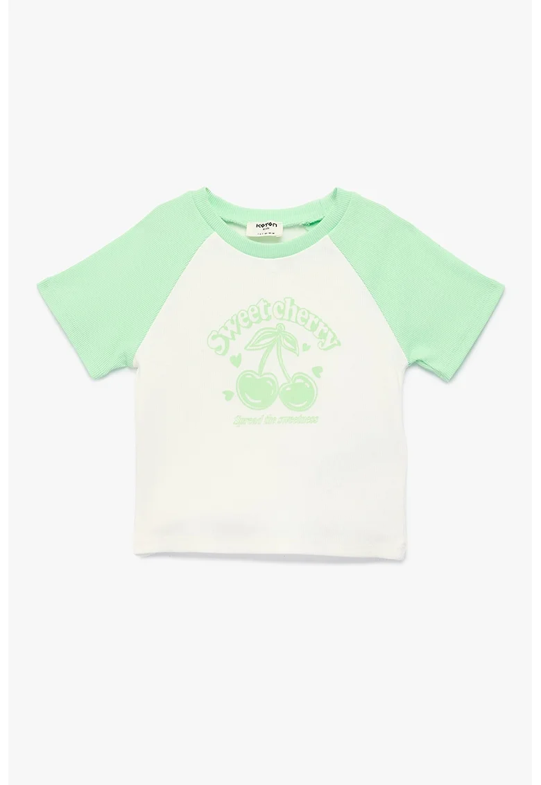 Tricou in doua nuante cu maneci raglan, Verde deschis/Alb murdar