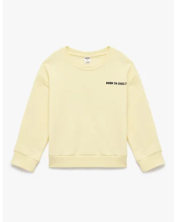 Bluza de trening cu maneci cazute si model uni, Galben pal