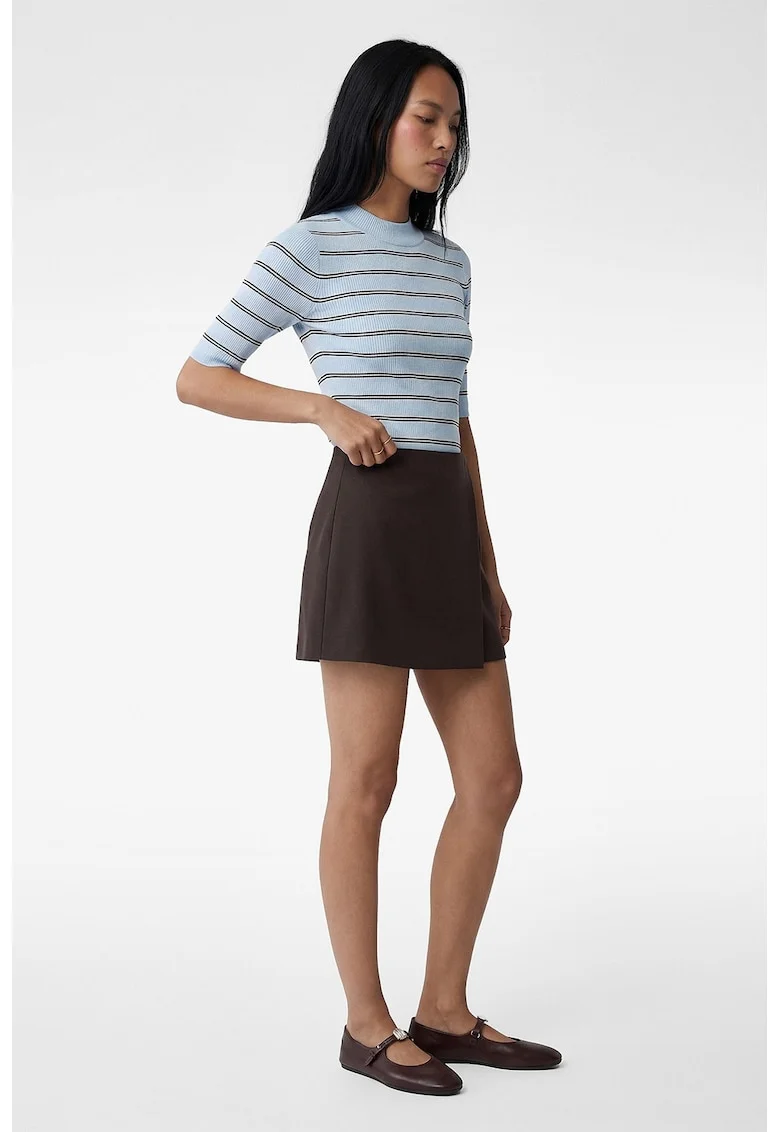 Tricou cu dungi si decolteu la baza gatului, Maro/Albastru