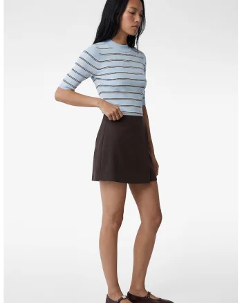 Tricou cu dungi si decolteu la baza gatului, Maro/Albastru