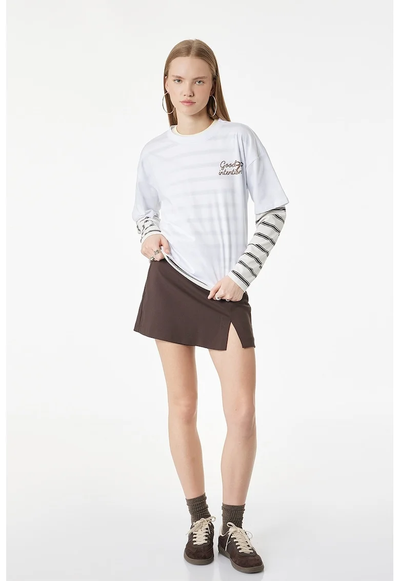 Tricou supradimensionat cu imprimeu mesaj pe spate, Alb