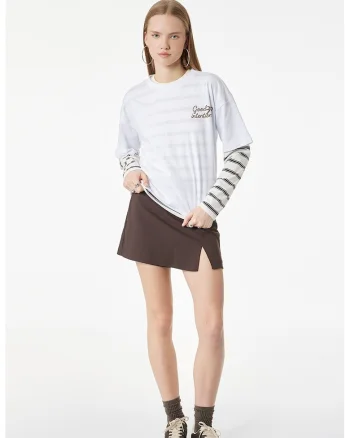 Tricou supradimensionat cu imprimeu mesaj pe spate, Alb