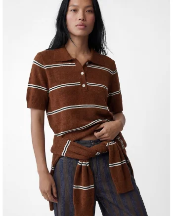 Pulover polo cu maneci scurte, Alb/Maro