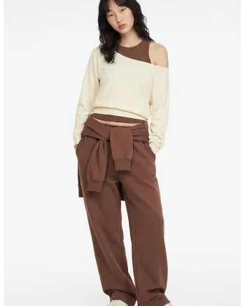 Bluza de trening crop cu decolteu pe umeri, Galben pal