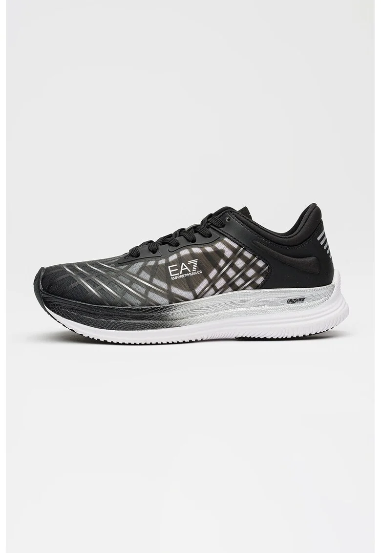 Pantofi sport din plasa cu garnituri din material sintetic, Negru/Argintiu
