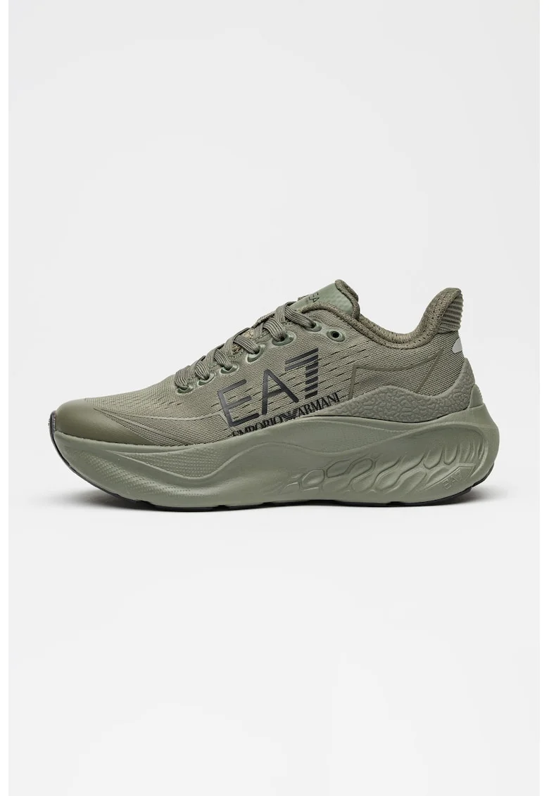 Pantofi sport cu logo si talpa wedge, Kaki inchis