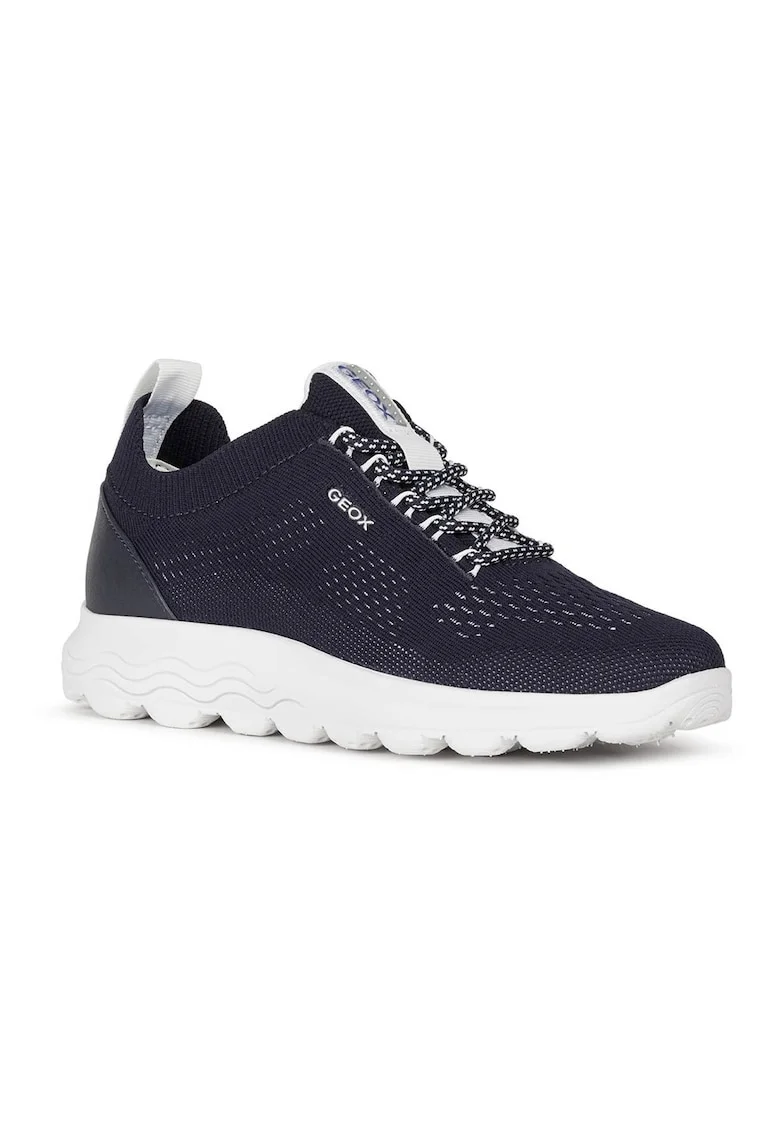 Pantofi sport din plasa tricotata cu detaliu de piele, Albastru